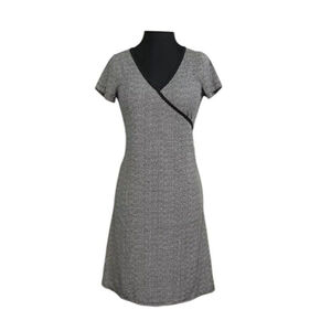 Prana Excellence Faux Wrap Dress Medium Black White Stretch Geometric Casual